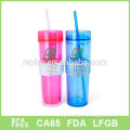 Fashional BPA Free double wall Plastic mug with straw and dimond